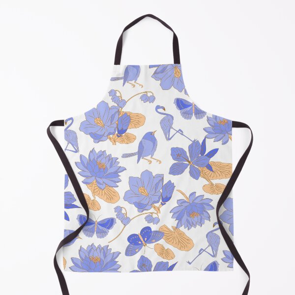 Item preview, Waterlilies with birds, flamingos, butterflies (white-blue) designed and sold by Dorina Larsdotter.