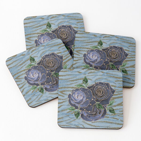 Item preview, Rosas azules doradas con rayas de tigre salvaje designed and sold by Holisticfox.