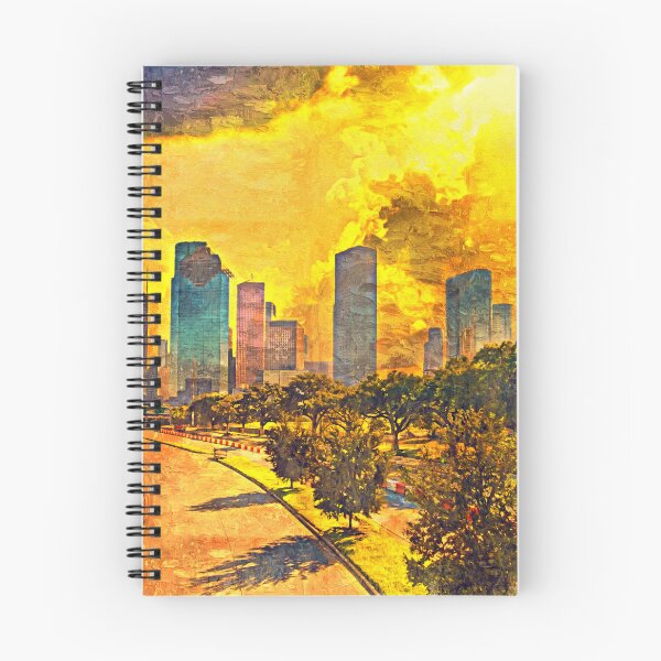 Item preview, Skyline of downtown Houston, Texas, at sunset - impasto oil painting designed and sold by NickoPrints.