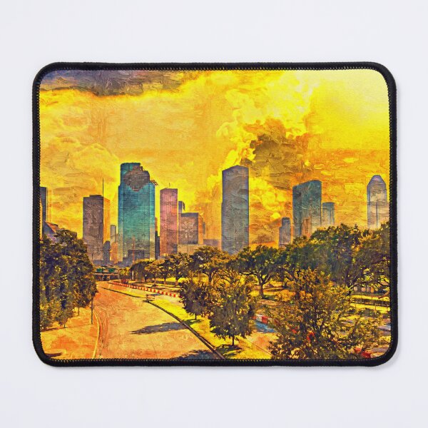 Item preview, Skyline of downtown Houston, Texas, at sunset - impasto oil painting designed and sold by NickoPrints.