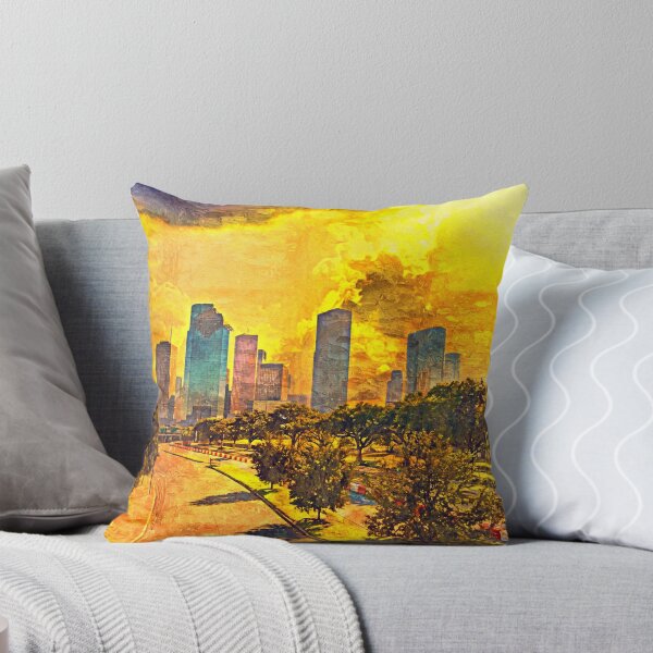 Item preview, Skyline of downtown Houston, Texas, at sunset - impasto oil painting designed and sold by NickoPrints.