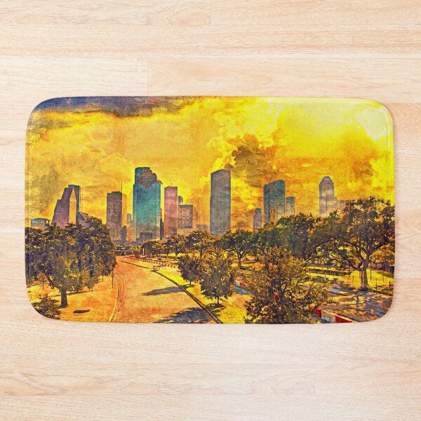 Item preview, Skyline of downtown Houston, Texas, at sunset - impasto oil painting designed and sold by NickoPrints.