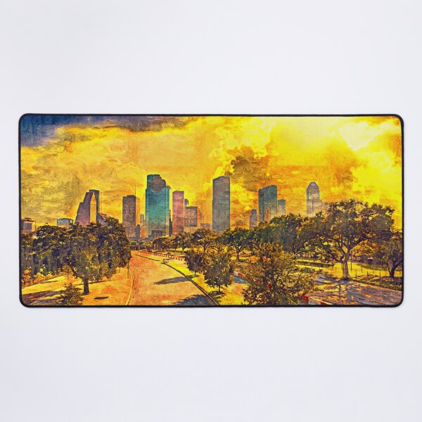 Item preview, Skyline of downtown Houston, Texas, at sunset - impasto oil painting designed and sold by NickoPrints.