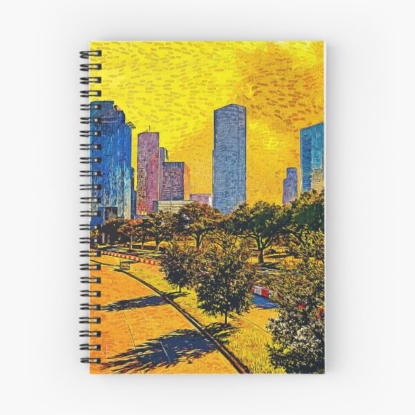 Item preview, Skyline of downtown Houston, Texas, at sunset - impressionist painting designed and sold by NickoPrints.