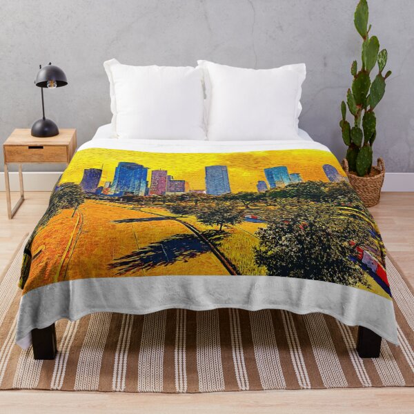 Item preview, Skyline of downtown Houston, Texas, at sunset - impressionist painting designed and sold by NickoPrints.