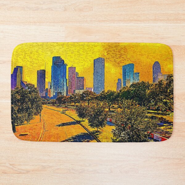 Item preview, Skyline of downtown Houston, Texas, at sunset - impressionist painting designed and sold by NickoPrints.