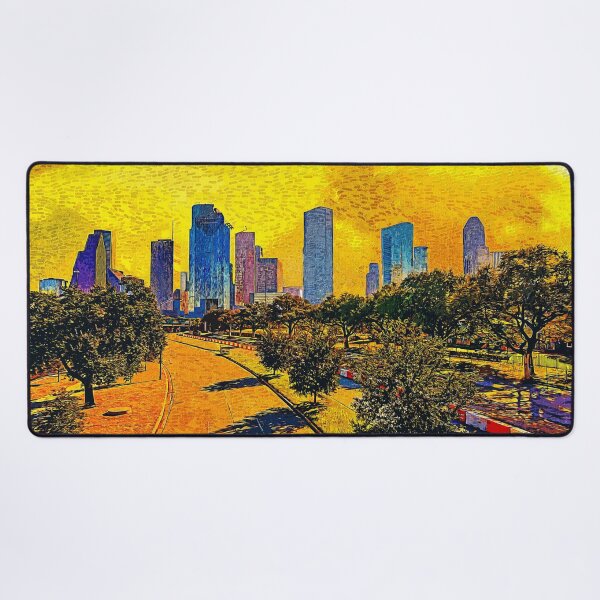 Item preview, Skyline of downtown Houston, Texas, at sunset - impressionist painting designed and sold by NickoPrints.