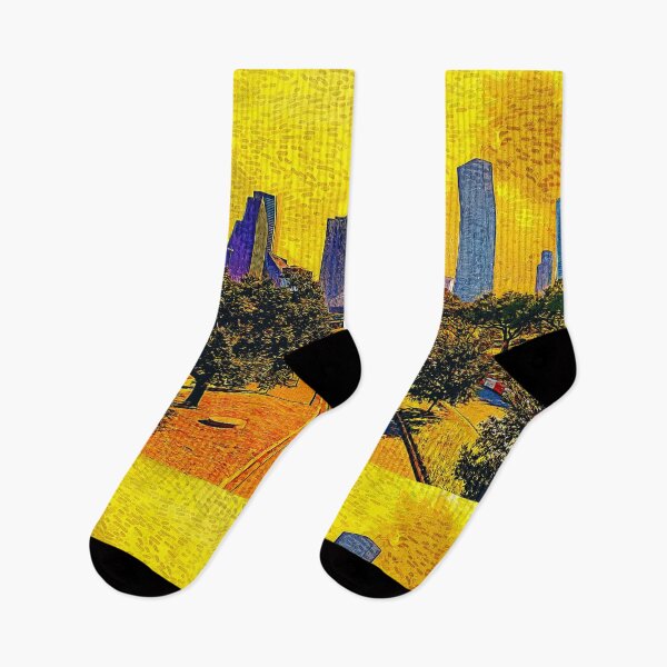 Item preview, Skyline of downtown Houston, Texas, at sunset - impressionist painting designed and sold by NickoPrints.