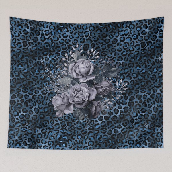 Item preview, Wild Leopard Print Blue Faded Roses designed and sold by Holisticfox.