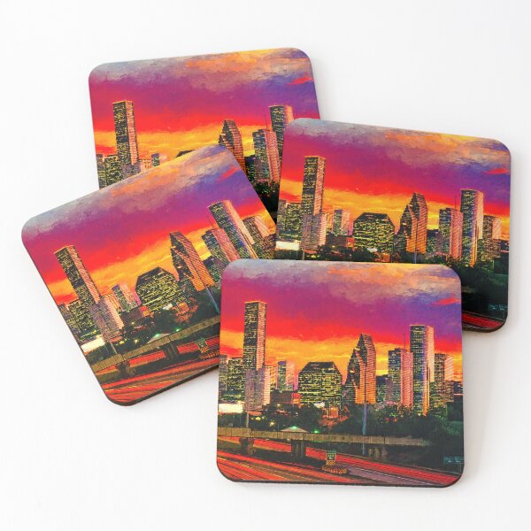 Item preview, Skyline of downtown Houston, Texas, in the evening designed and sold by NickoPrints.