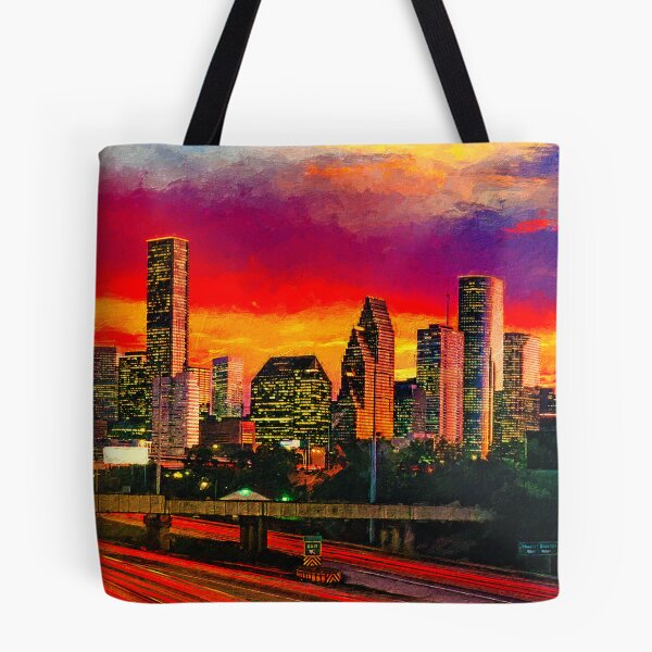 Item preview, Skyline of downtown Houston, Texas, in the evening designed and sold by NickoPrints.