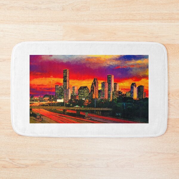 Item preview, Skyline of downtown Houston, Texas, in the evening designed and sold by NickoPrints.