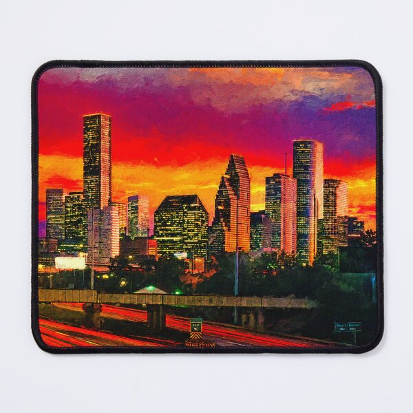 Item preview, Skyline of downtown Houston, Texas, in the evening designed and sold by NickoPrints.
