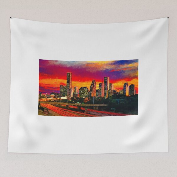 Item preview, Skyline of downtown Houston, Texas, in the evening designed and sold by NickoPrints.