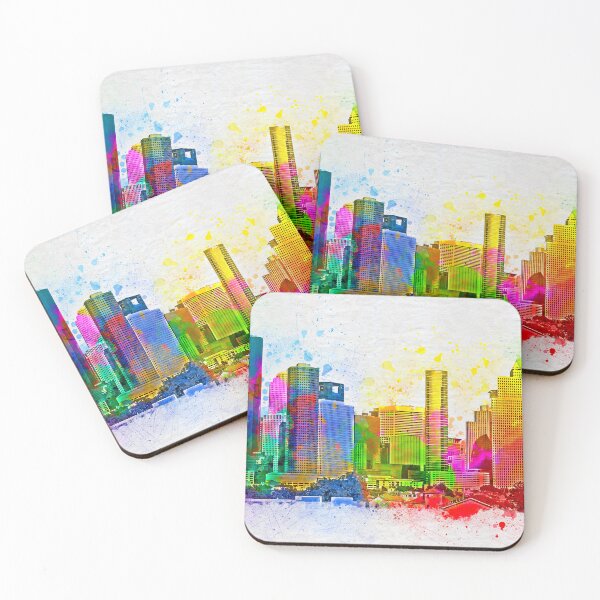 Item preview, Downtown Houston skyline - colorful painting designed and sold by NickoPrints.