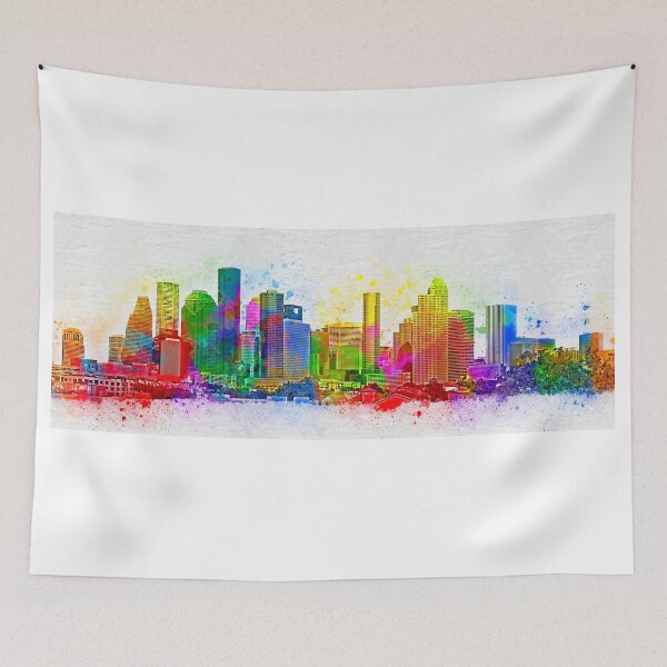 Item preview, Downtown Houston skyline - colorful painting designed and sold by NickoPrints.