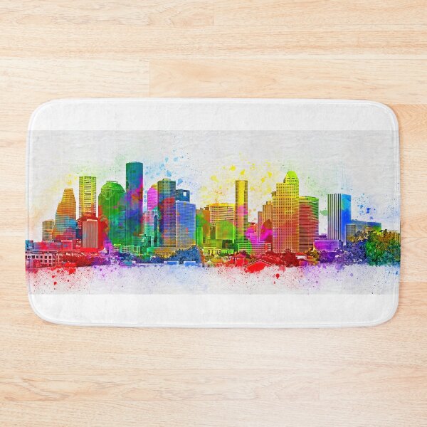 Item preview, Downtown Houston skyline - colorful painting designed and sold by NickoPrints.