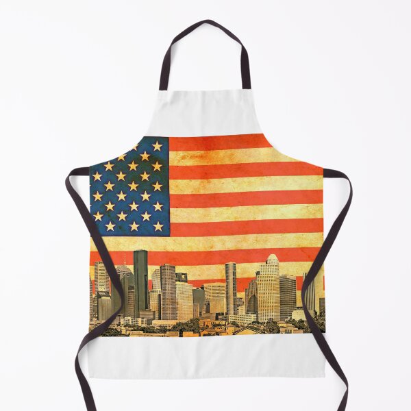 Item preview, Downtown Houston skyline blended with the US flag and printed on old paper texture designed and sold by NickoPrints.