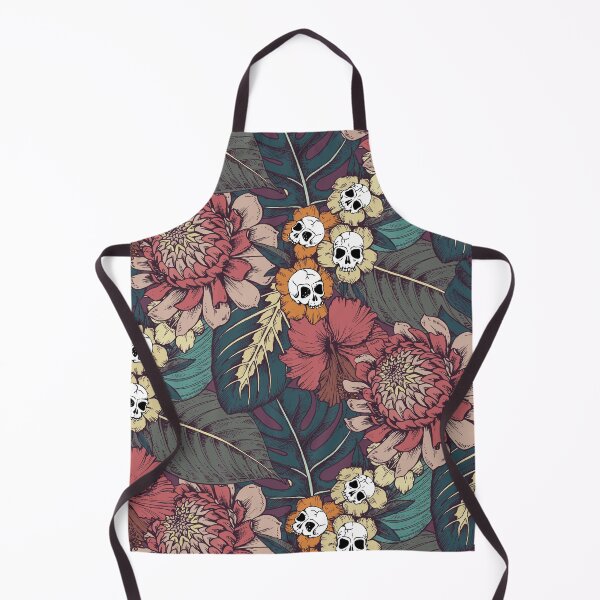 Item preview, Botanical skulls and flowers tropical tiki goth floral pattern designed and sold by RedFinchDesigns.