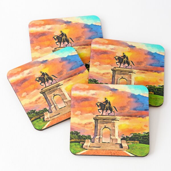 Item preview, The Sam Houston Monument in the Hermann Park, at sunset - watercolor painting designed and sold by NickoPrints.