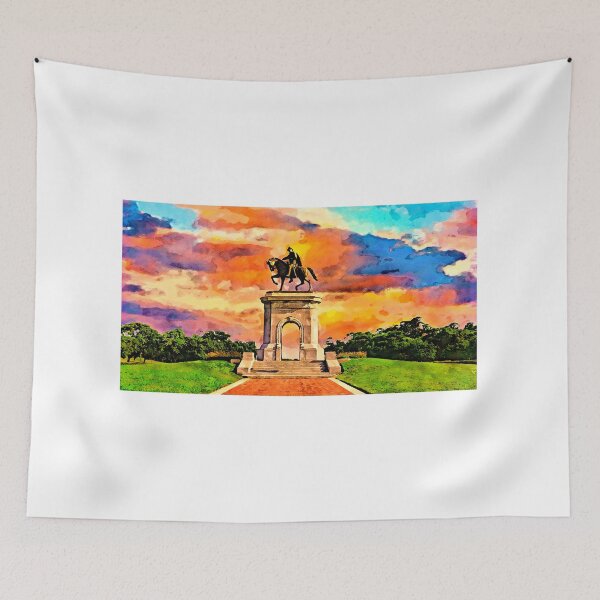 Item preview, The Sam Houston Monument in the Hermann Park, at sunset - watercolor painting designed and sold by NickoPrints.