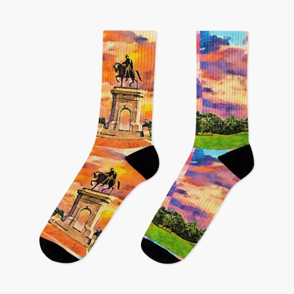 Item preview, The Sam Houston Monument in the Hermann Park, at sunset - watercolor painting designed and sold by NickoPrints.