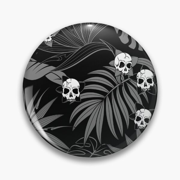Artikelvorschau, Schwarze und weiße Totenköpfe und Blumen Tiki tropischen Gothic Blumenmuster entworfen und verkauft von RedFinchDesigns.