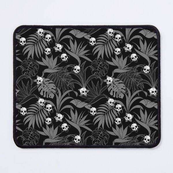 Item preview, Black and white skulls and flowers tiki tropical goth floral pattern designed and sold by RedFinchDesigns.