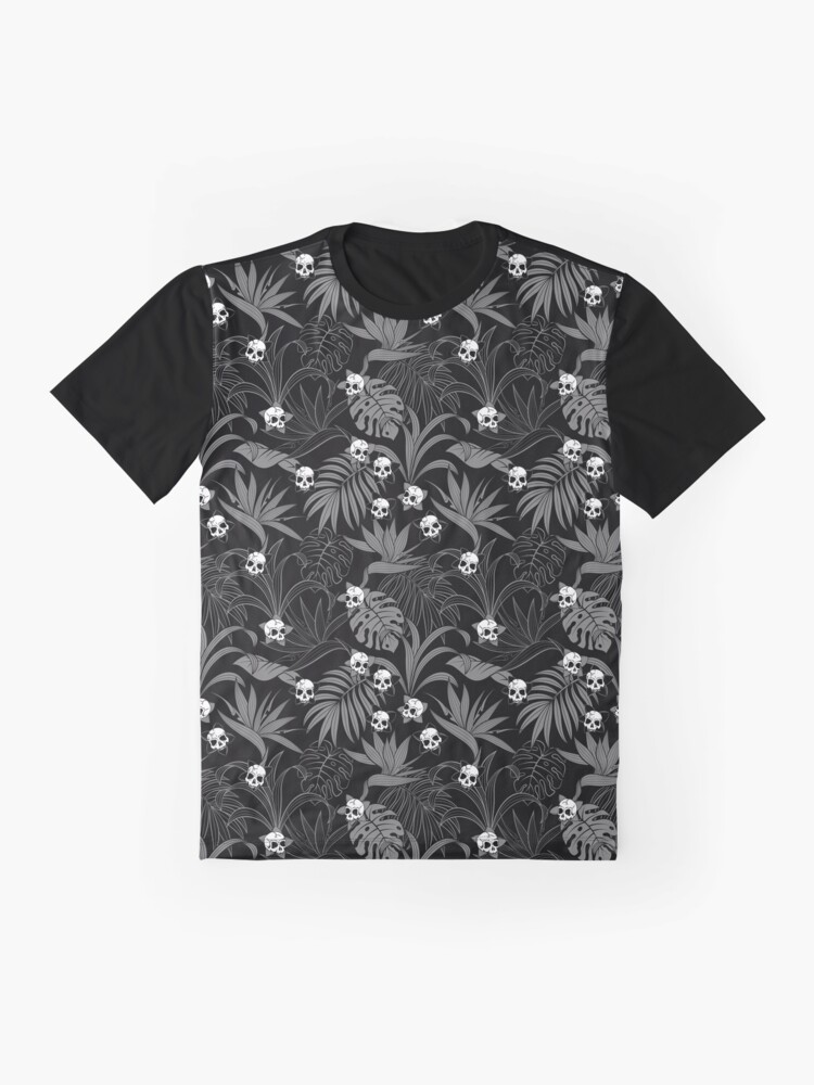 Black and white skulls and flowers tiki tropical goth floral