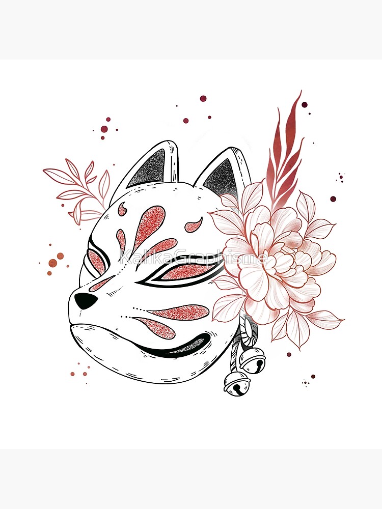 "Kitsune Mask Flowers" Poster for Sale by KalikaGraphisme Redbubble