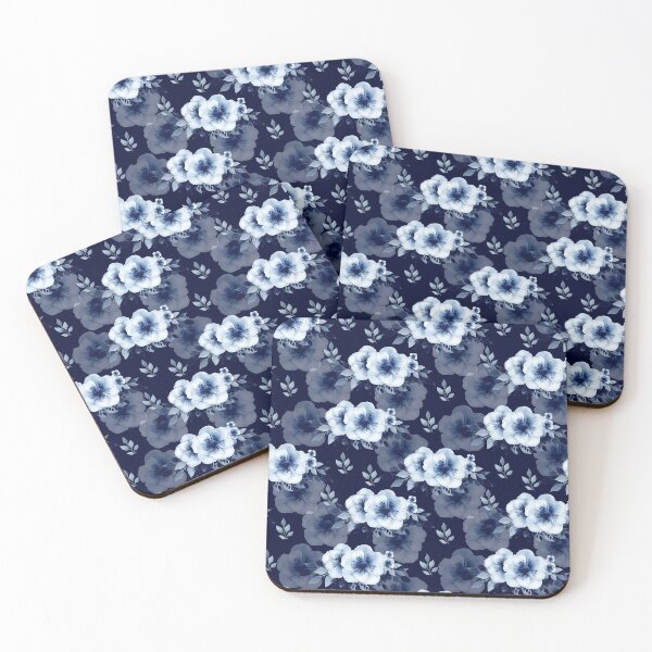Item preview, Dusty blue flowers, watercolor, indigo blue flowers, seamless pattern. designed and sold by AnaGuziiArt.