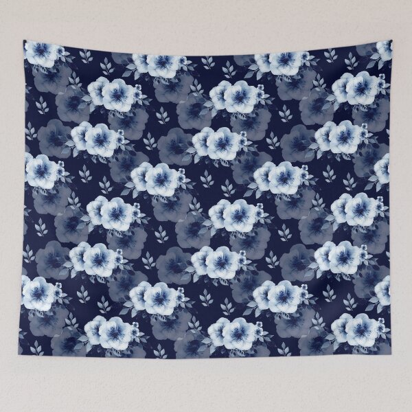 Item preview, Dusty blue flowers, watercolor, indigo blue flowers, seamless pattern. designed and sold by AnaGuziiArt.