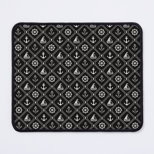 Item preview, Nautical pattern ~ Rounded squares with anchors and boats ~ White on black designed and sold by oceanys.