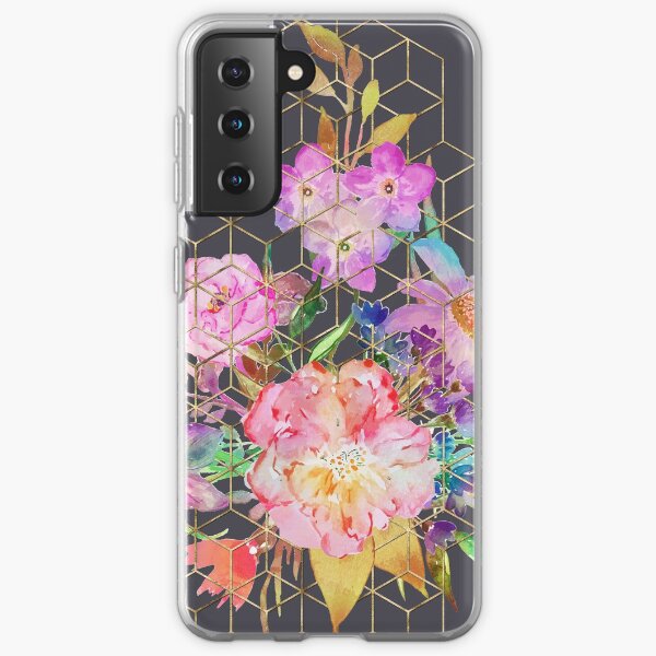 Blumen- und Goldgeometrische Würfel des modernen Aquarells Samsung Galaxy Flexible Hülle