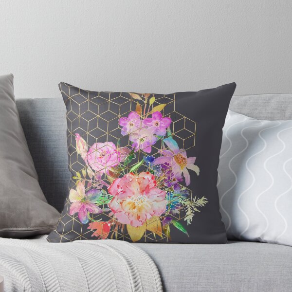 Item preview, Modern watercolor floral and gold geometric cubes designed and sold by InovArtS.