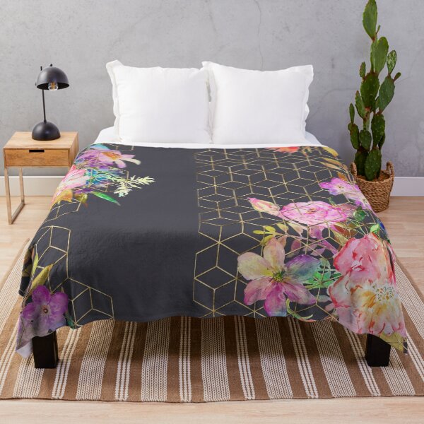 Item preview, Modern watercolor floral and gold geometric cubes designed and sold by InovArtS.