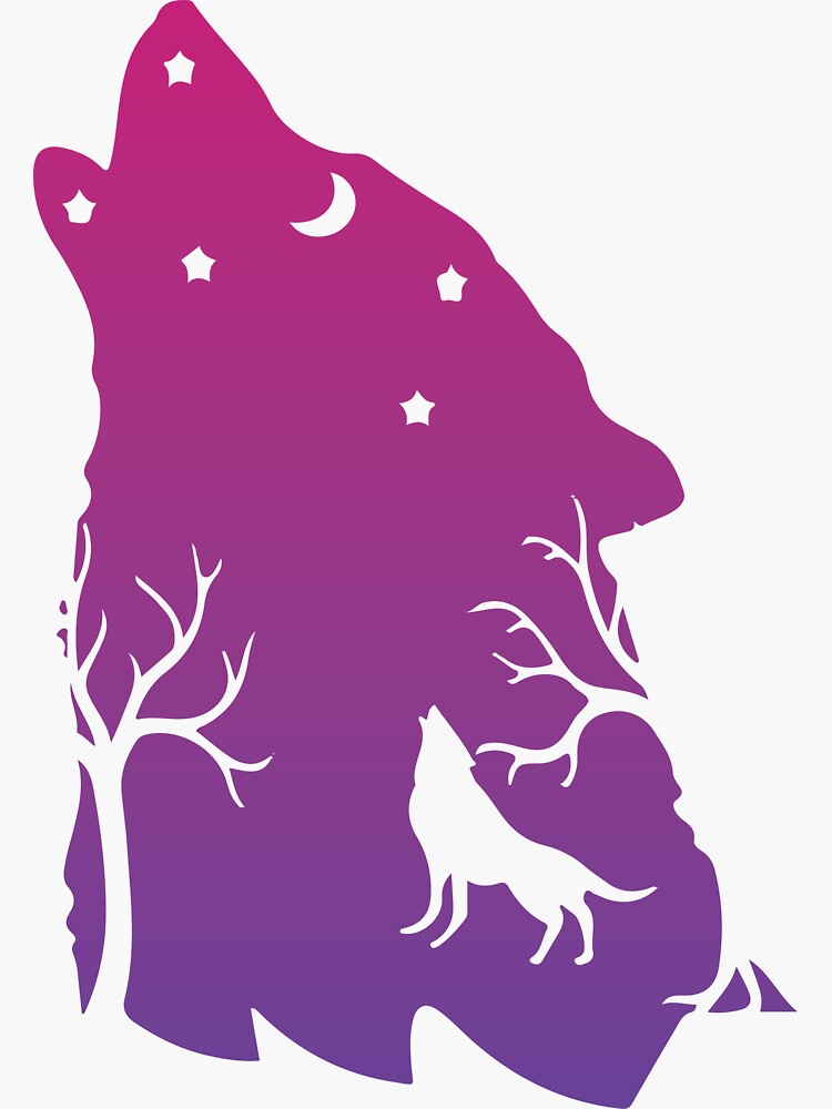 "Wolf Art in dark pink shades color gradient " Sticker by CuteAnimals