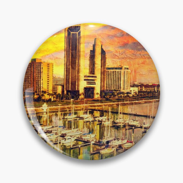 Item preview, Corpus Christi downtown seen from the marina at sunset - digital painting designed and sold by NickoPrints.