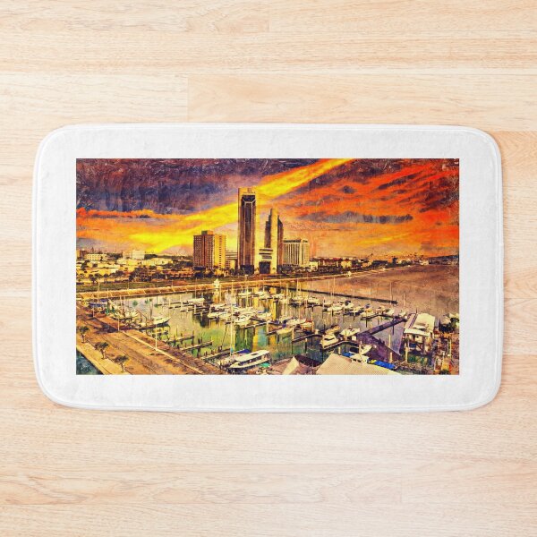 Item preview, Corpus Christi downtown seen from the marina at sunset - digital painting designed and sold by NickoPrints.