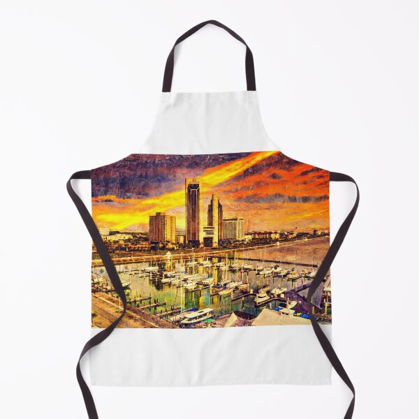 Item preview, Corpus Christi downtown seen from the marina at sunset - digital painting designed and sold by NickoPrints.