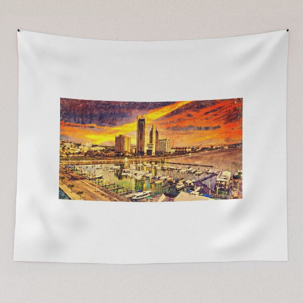 Item preview, Corpus Christi downtown seen from the marina at sunset - digital painting designed and sold by NickoPrints.