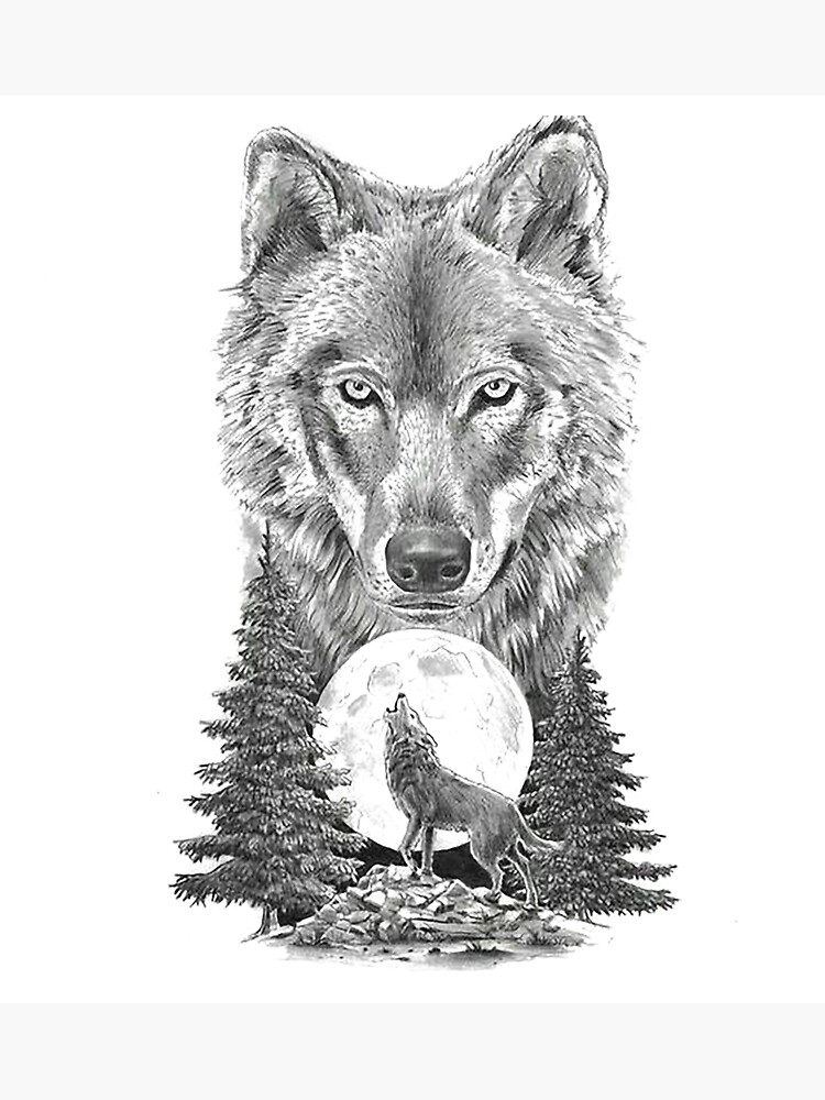 Wolf Illustration Gray Wolf Art In Motion Wolf And Moon Poster For