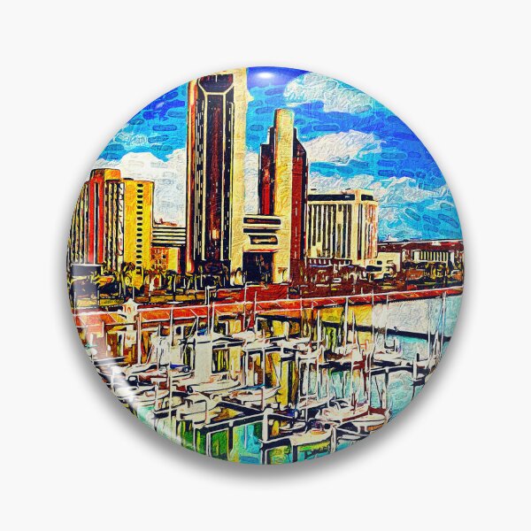 Item preview, Corpus Christi downtown with One Shoreline Plaza seen from the marina - impressionist painting designed and sold by NickoPrints.