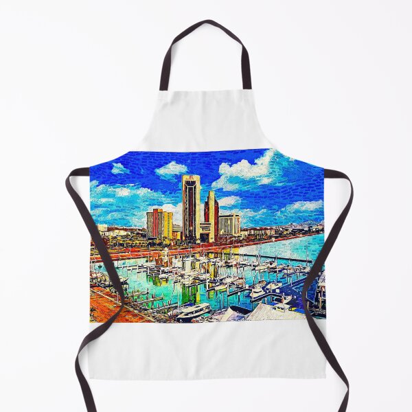 Item preview, Corpus Christi downtown with One Shoreline Plaza seen from the marina - impressionist painting designed and sold by NickoPrints.