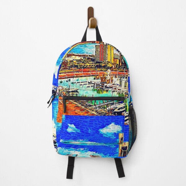 Item preview, Corpus Christi downtown with One Shoreline Plaza seen from the marina - impressionist painting designed and sold by NickoPrints.
