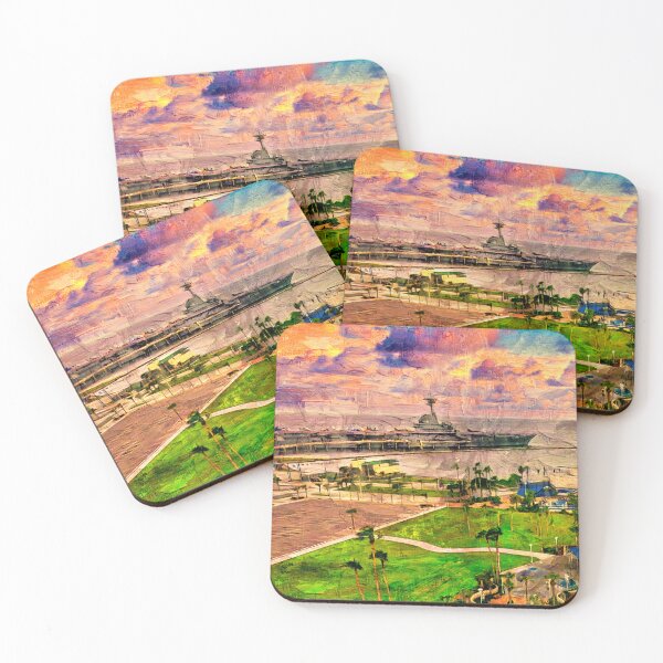 Item preview, The Texas State Aquarium and USS Lexington Museum in Corpus Christi at sunset designed and sold by NickoPrints.