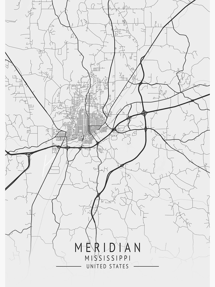 "Meridian Mississippi US Gray City Map" Sticker by ctmapprint