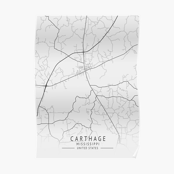 "Carthage Mississippi US Gray City Map" Poster for Sale by