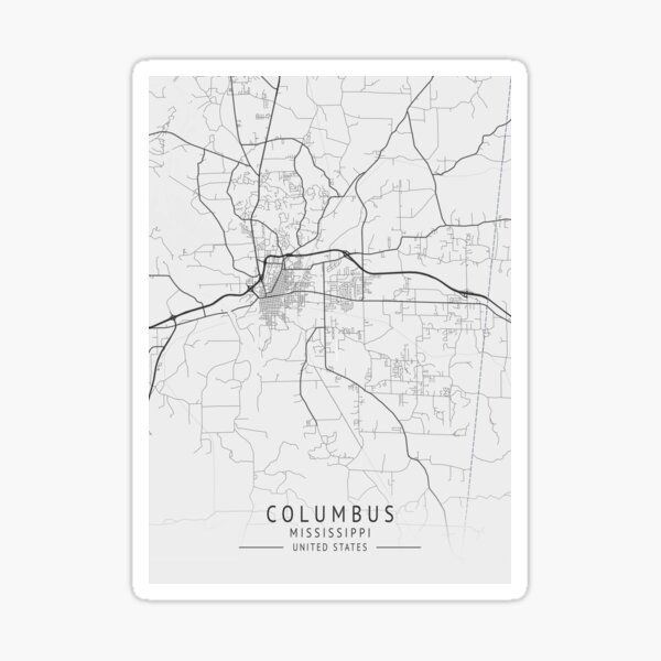 "Columbus Mississippi US Gray City Map" Sticker by ctmapprint