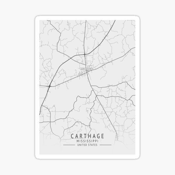 "Carthage Mississippi US Gray City Map" Sticker by ctmapprint